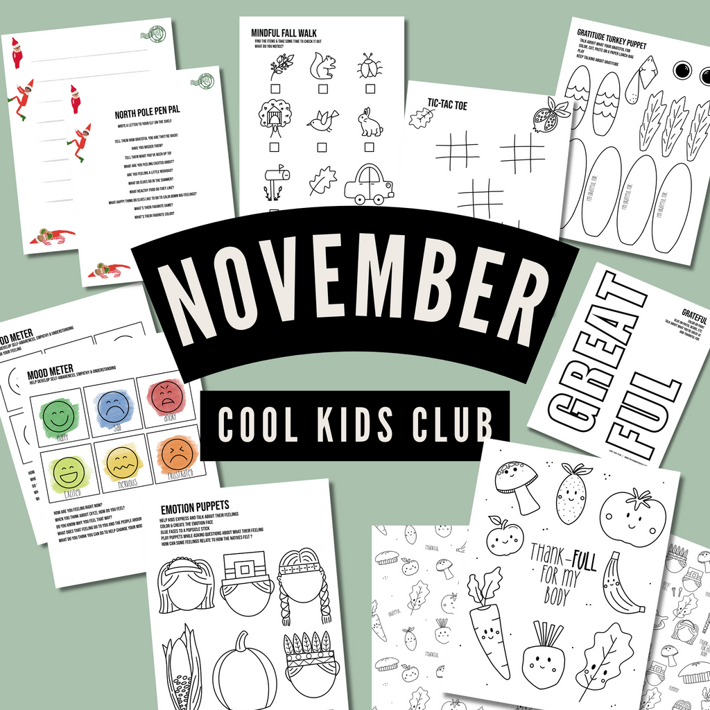 November Cool Kids Club. empowering coloring pages and activities for little kids