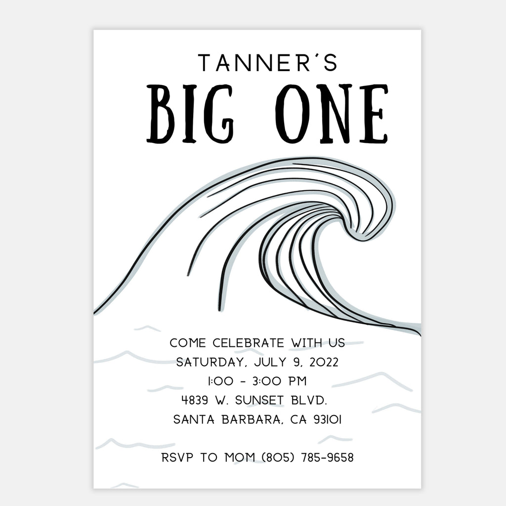 here comes the big ONE birthday party invitation. Baby first big one wave birthday theme invite