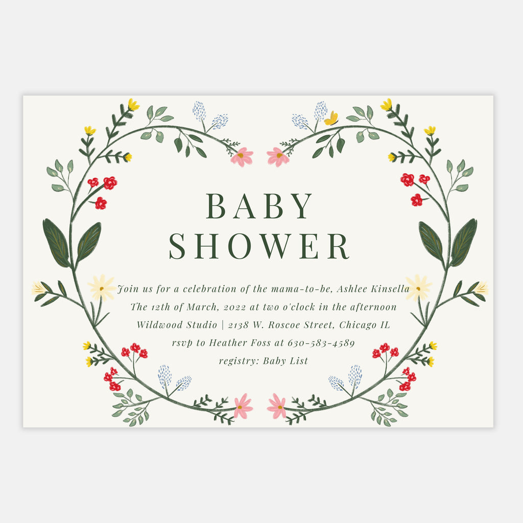 Floral baby shower invitation and matching thank you notes