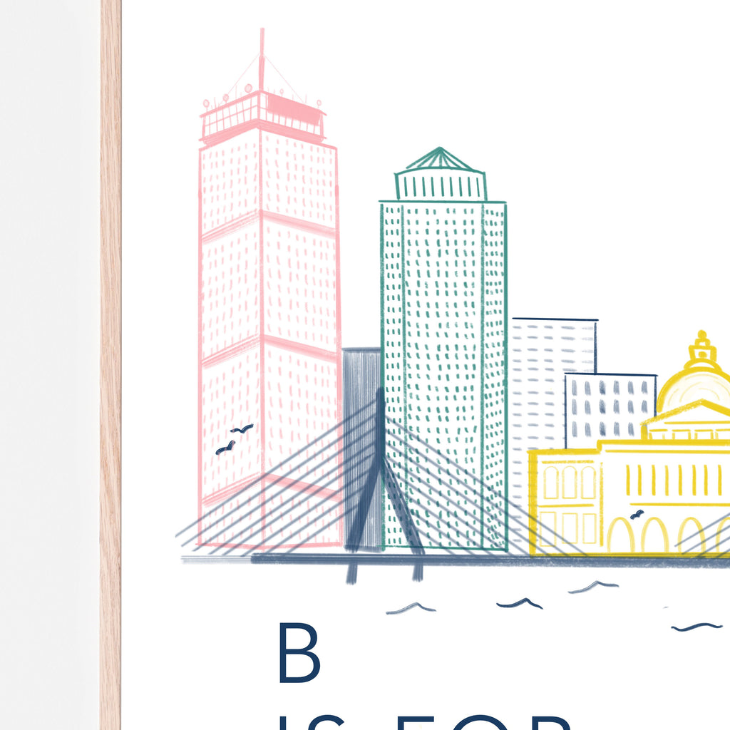 B is for Boston art print for kids playroom. Boston skyline art for kids bedroom, playroom, classroom, daycare or other child room. Rainbow PRIDE