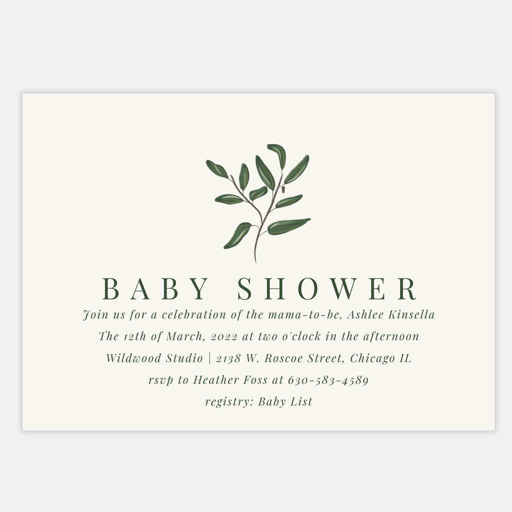 Cocoon foliage leaves baby shower invitation