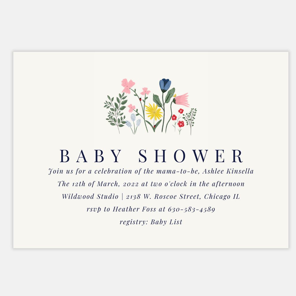 Garden flowers baby shower invitation and matching thank you notes