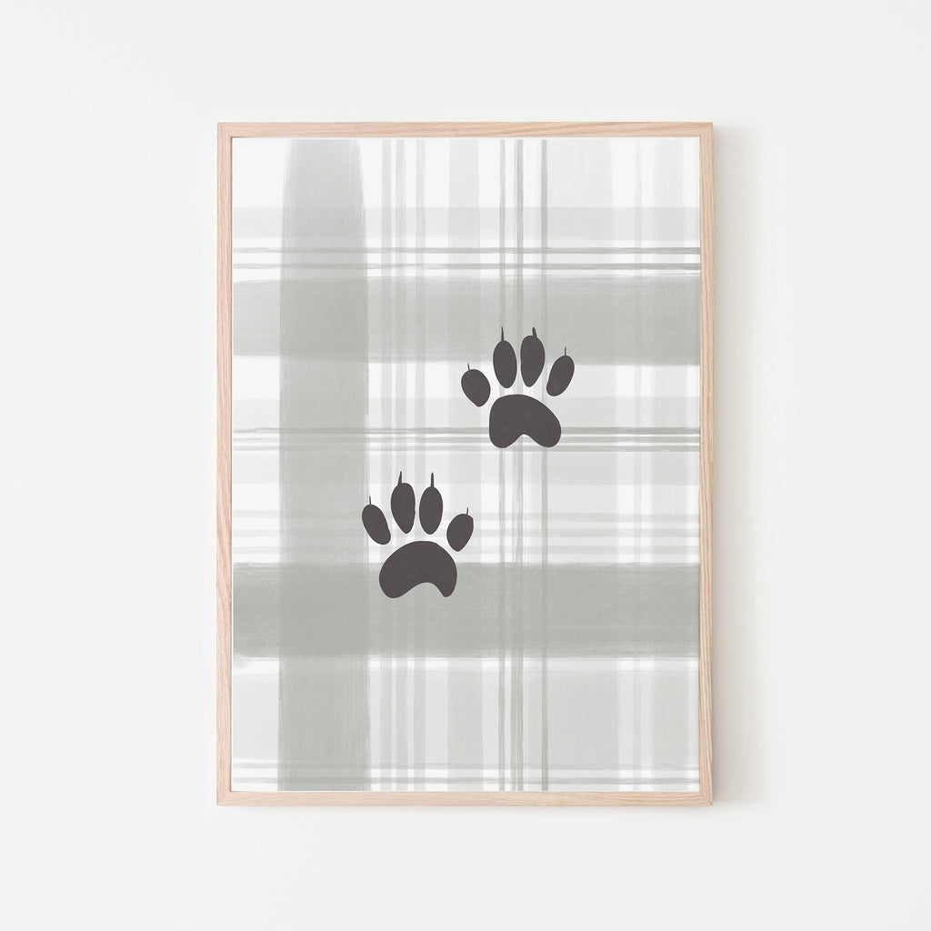 Our sweet baby bear paw print with neutral colors will match with any nursery or playroom setup. The bear paw print is hand-illustrated with added textures on a grey flannel background. Nursery wall print. Playroom wall print. Gift idea. Gift for new mom. Gift for expecting mom. Sweet prints.