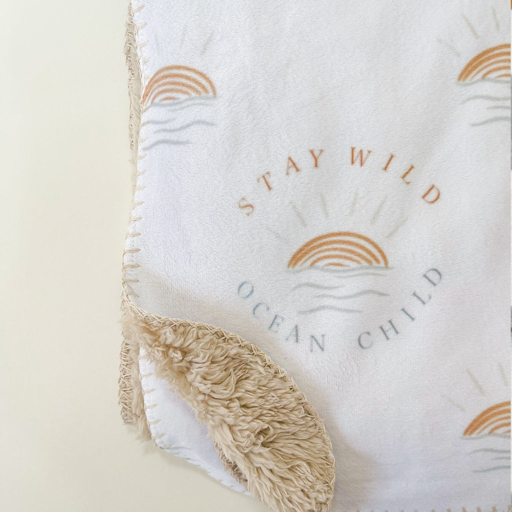 Stay Wild Ocean Child Sherpa Infant Baby Blanket with tan fleece