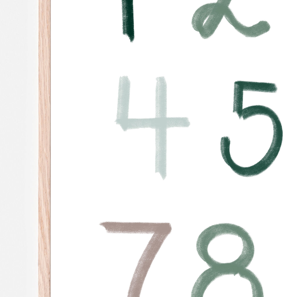 Close up image of woodland tone numbers 1-9 with white background