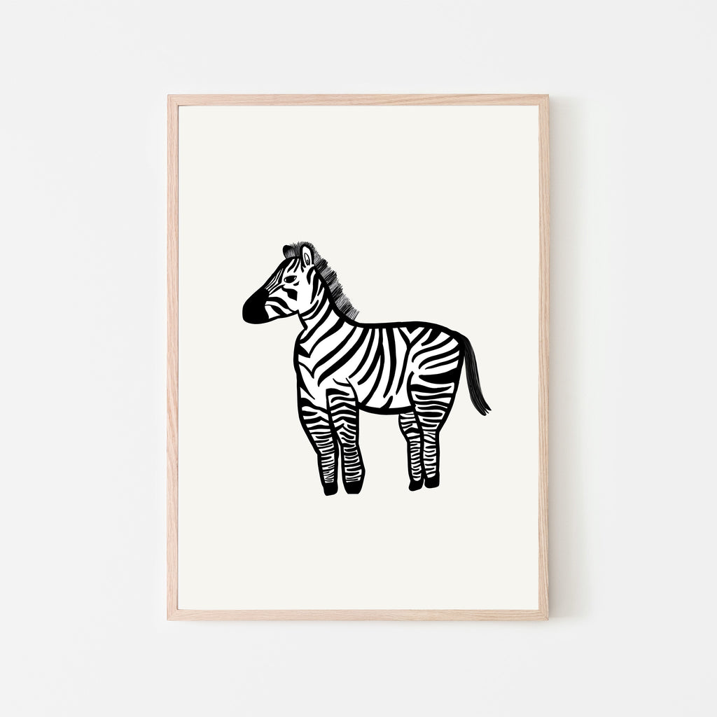 zebra standing with a white background. great gift idea, childrens nursery print, playroom decor
